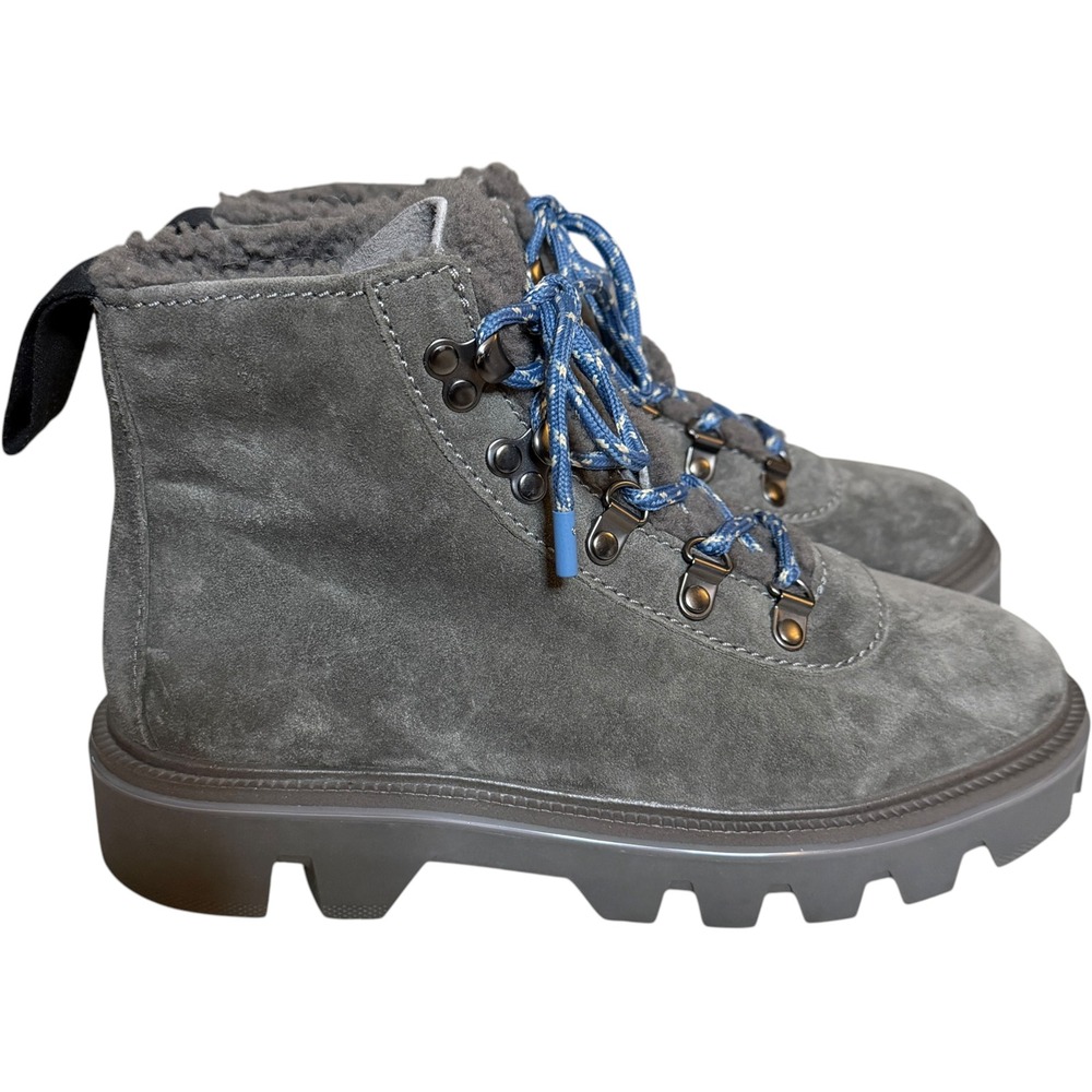 Rag & Bone Shiloh Hiker Boots Womens 37 Grey Suede Shearling Combat Lug Sole